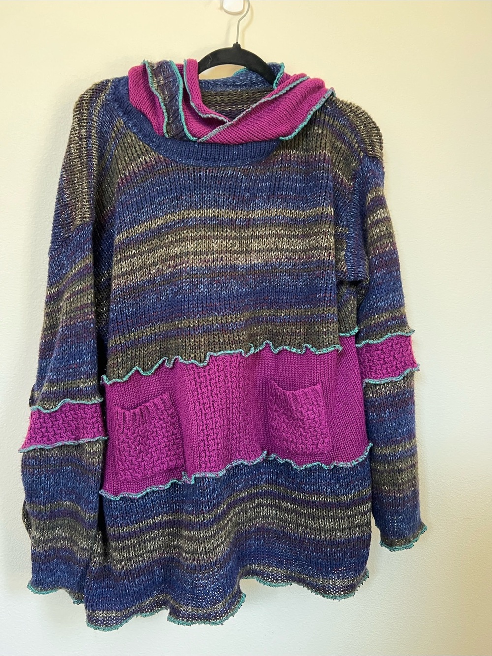 Women’s Multicolor Striped Knit Sweater with Pink Accent
